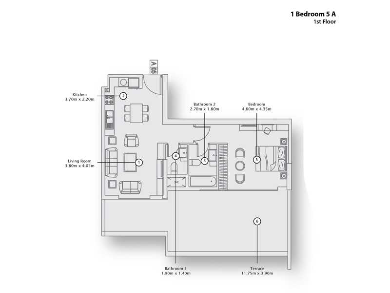 1 Bedroom Apartment 5 A, 1st Floor